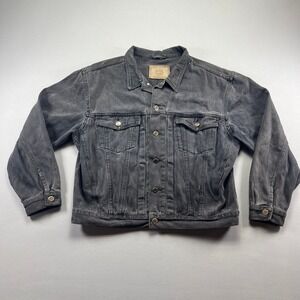 Union Proportioned Fit Trucker Jacket Mens Gray Denim Cotton Button Front Winter